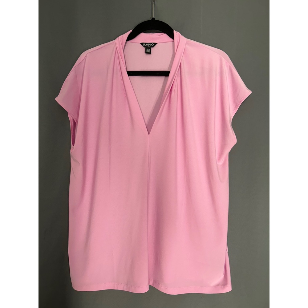 Buffalo David Bitton Pink V-Neck Cap Sleeve Draped Blouse Top XL